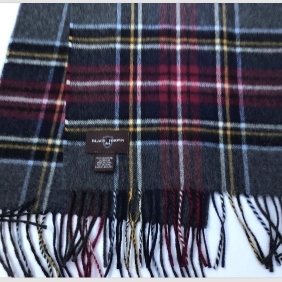 Black Brown 1826 long scarf classy gray & burgundy plaid 100%  cashmere - Picture 3 of 6